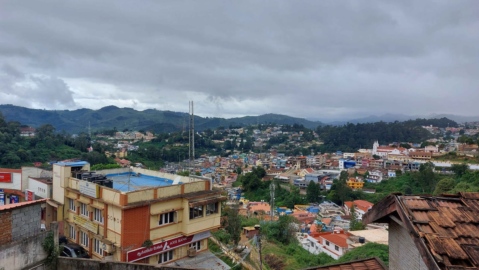 A panorama of the tea-covered Nilgiri hills around Ooty and Coonoor