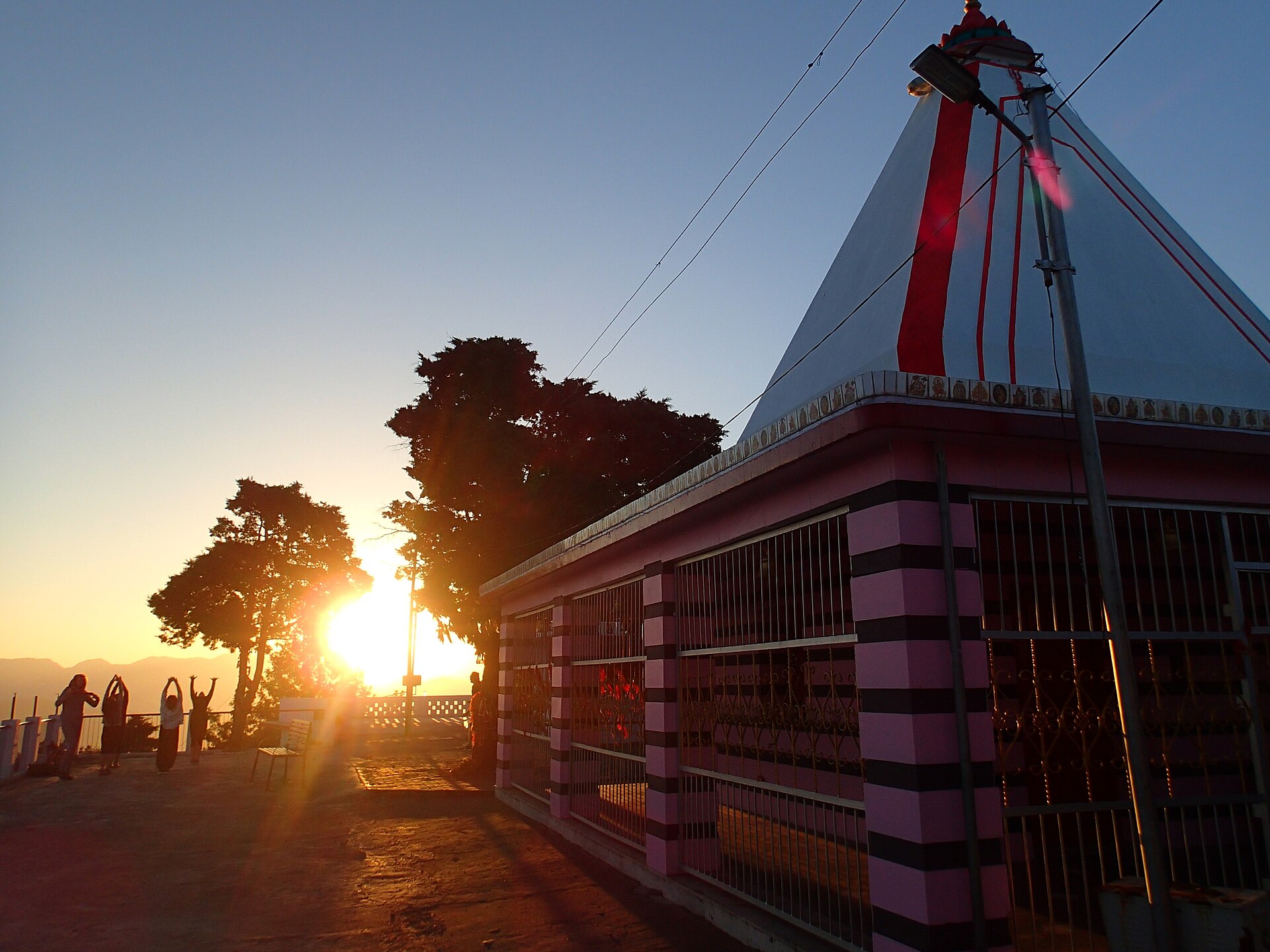 The Kunjapuri Devi temple on its ridge above Rishikesh, looking out over the Himalayan foothills
