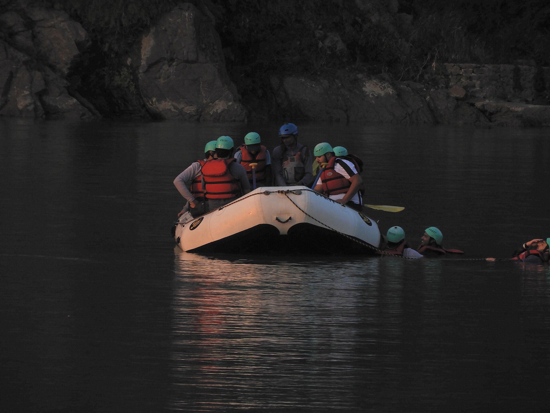 A raft running white water on the Ganga near Ram Jhula, Rishikesh
